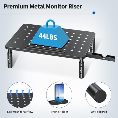 2 Pack Monitor Stand, 3 Height Adjustable Stand with Star Mesh - view 5