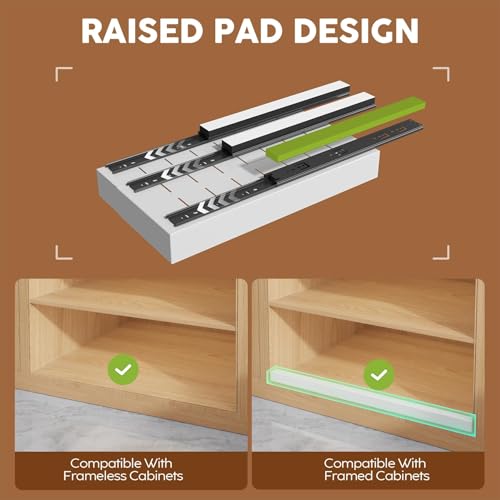 2 Pack Expandable (9"-14") Pull Out Cabinet Organizer 21" Deep With Raising Pad for Framed Cabinets,Upgrade 3 Slide Rails Slide Out Drawers,No Drill Roll Out Shelves Adhesive,White - view 2