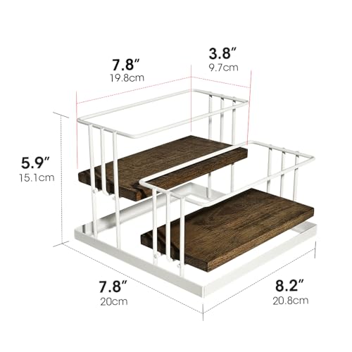 Cofee Syrup Bottle Holder Rack, Rustic Wood and White Metal Wire 2 Tier 4 Syrup, Wine, Dressing Bottle Countertop Display Storage Stand for Kitchen Coffee Bar- MK816F - view 7