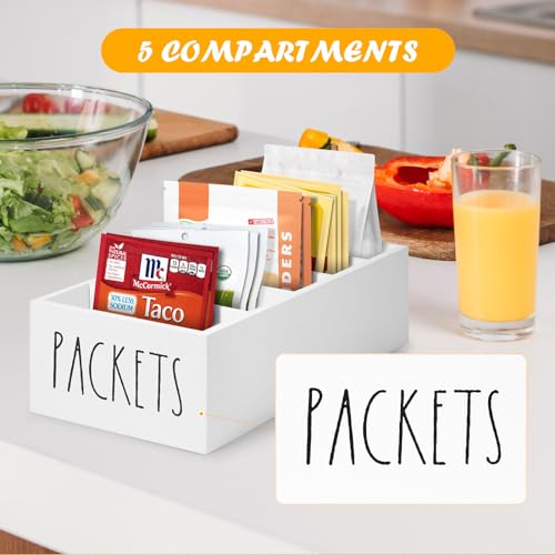 Seasoning Packet Organizer, Spice Packet Storage Organizer with 5 Compartments, Wooden Food Packet Organizer, Caddy Storage for Kitchen Pantry Cabinet, Modern Kitchen Organization Bins (White) - view 4