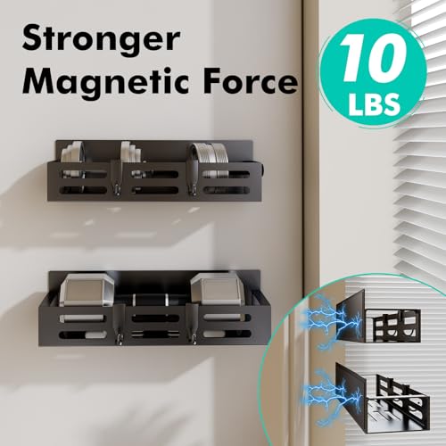4 Pack Magnetic Spice Rack for Refrigerator with 4-Hook Rack and Paper Towel Holder, Black Magnetic Shelf and Fridge Kitchen Cabinet Organizers Storage Seasoning Organization Mini Shelves. - view 3