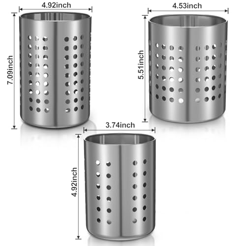 Metal Utensil Holder Set, Small SUS401 Steel Utensil Holder Flatware Silverware Spatulas Utensils Drying Rack for Kitchen Countertop, Kitchen Home Office Organizers,Silver (3 Pack) - view 2