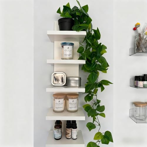 2 Pack 5 Tier Wall Shelf Unit - 31“ Lack Floating Shelf, Compact Display Floating Shelf, Vertical Column Wall Decor Mount Floating Storage Organizer Tall Tower Shelf for Bedrooms, Living Rooms - view 2