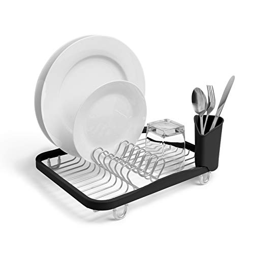 Sinkin Dish Drying Rack, in Sink or Countertop Drainer, Black/Nickel | Removable utensil holder, non slip rubber feet, fits standard sizes, coated wire and plastic - view 2