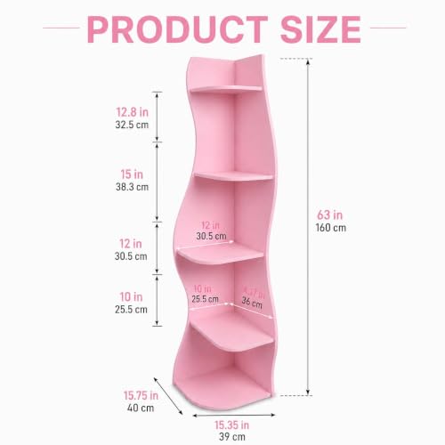 5-Tier Wavy Corner Shelf with Curvy Shape for Small Space, Pink - view 2