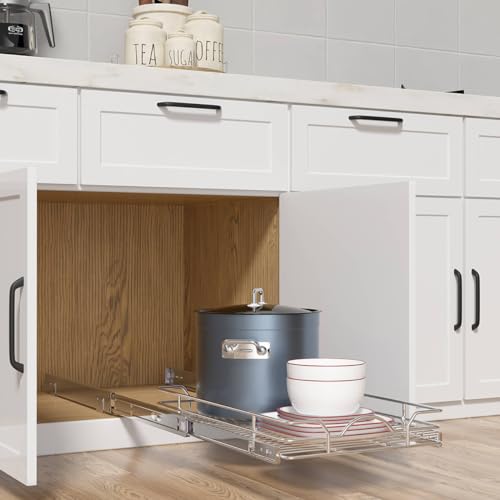 Pull Out Cabinet Organizer (14.75" W x 17" D), Pull out Drawers, Cabinet Pull Out Shelves for Base Cabinet Organization in Kitchen Bathroom Pantry, Bottom Mount, Chrome Finish - view 5