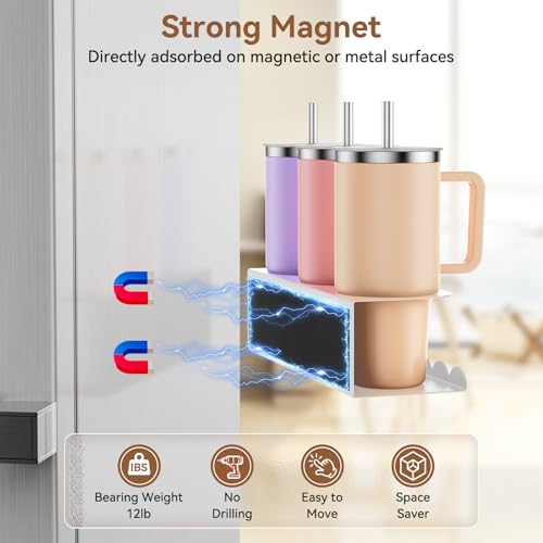 Magnetic Stanley Cup Holder for Fridge, Water Bottle Holder for Stanley 30&40 oz and Tumbler Organizer for Kitchen, Metal Stanley Cup Accessories, 2 Pack, White - view 2