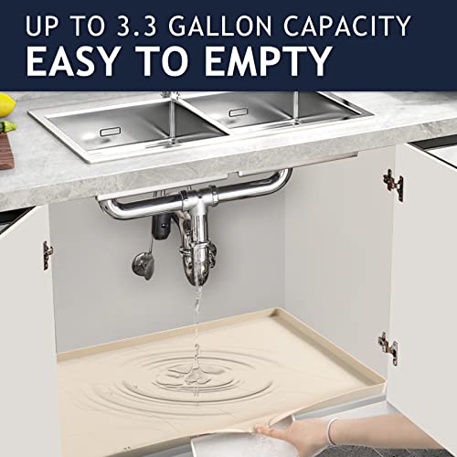Heavy Duty Silicone Under Sink Mats for Kitchen Waterproof 31" x 22", Extra Thick Under Sink Rubber Mat Drip Tray, Raised Edge Under Sink Liner,Prevent Drips, Leaks, Spills,Taupe - view 4
