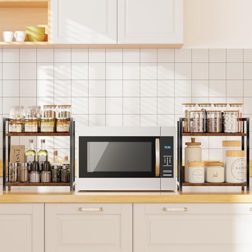 Countertop Shelf Organizer, 2 Tier Kitchen Spice Rack, Coffee Bar Station Storage, for Kitchen Cabinet Bathroom Living Room, Brown, M - view 3