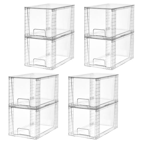 8 Pack Large Stackable Storage Drawers,Clear Acrylic Drawer Organizers with Handles, Easily Assemble for Fridge, Bathroom,Kitchen Undersink,Cabinet,Pantry Organization and Storage