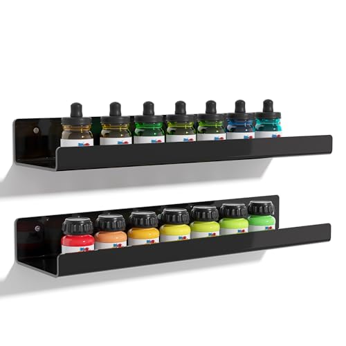 2 Pcs 15" Acrylic Shelves for Wall Organize and Display, Black