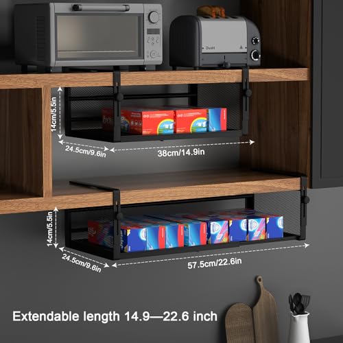 2Pack Expandable Under Shelf Storage Basket Organizer,Black - view 2