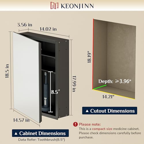 Black Medicine Cabinet with Mirror 14" x 18", Adjustable Shelves - view 2
