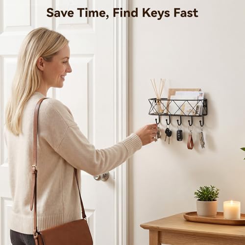 Key Holder Wall Mount, Metal Key Rack, 9.8”Lx2.1”Wx4.1”H - view 6