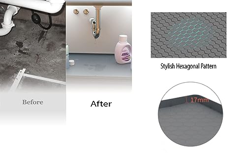 Kitchen Vista Under Sink Mat for kitchen and bathroom Cabinets 34’’ x 22’’ | Silicone Sink Cabinet Protector with Drain Hole,Flexible Sink Drip Tray | Under Sink Organizers and Storage, Grey - view 3