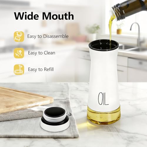 Oil And Vinegar Dispenser Set with Caddy - 2 Pack Oil Dispenser Bottles for Kitchen with No-Drip - Kitchen Decor and Accessories for Home Restaurants Weddings, Black & White - view 4
