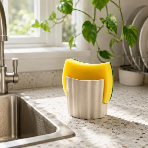 Flower Ceramic Sponge Holder for Kitchen Sink, Dish Scrubber Caddy - view 5