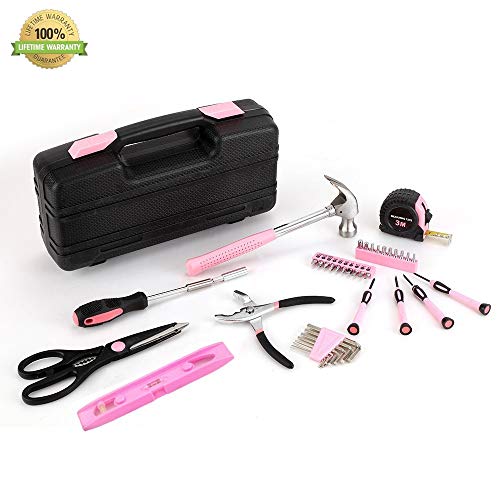 39-Piece General Tool Set-Essential Household Hand Tool Kit with Portable Toolbox Storage Case（Pink—Level Ruler）） - view 3