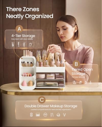 Makeup Organizer, Cosmetic Display Case with 2 Drawers - view 4
