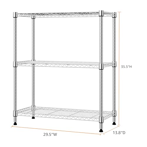 750 lbs 3 Tier Storage Rack Metal Wire Shelving Unit, Storage Standing Shelf Organizer for Laundry Bathroom Kitchen Pantry Closet Garage Basement Utility Room, Chrome 13.8" D x 29.5" W x 35.5" H - view 3