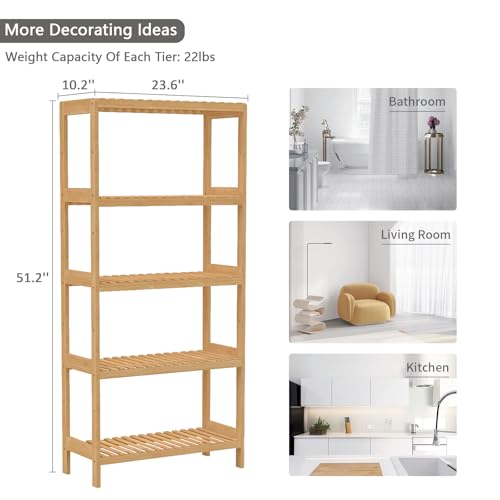 Bamboo Rack, Adjustable Bamboo Shelf, Bathroom Living Room, 5-Tier - view 3