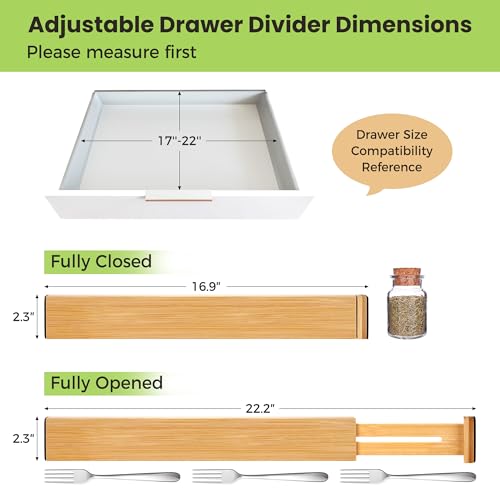 Drawer Organizer, Spring-Loaded Expandable Bamboo Dividers 4-Pack - view 2