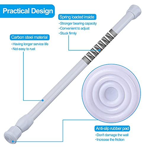 6 Pack Cupboard Bars Adjustable Spring Tension Rods White Refrigerator Bar Extendable Rod for DIY Projects, 15.7 to 28 Inches - view 2