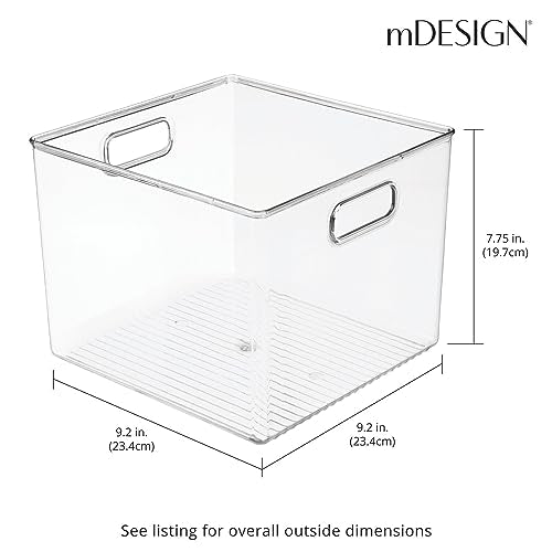 Small Modern Plastic Storage Organizer Bin Basket with Handles for Home Closet Organization - Shelf, Cubby, Cabinet, and Cupboard Organizing Decor - Ligne Collection - 2 Pack - Clear - view 4