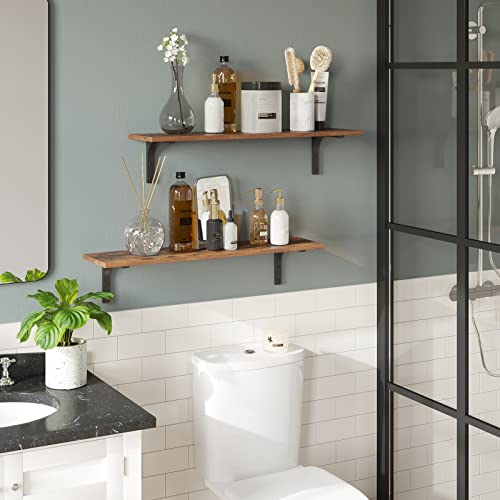 Long Wall Shelves, 31.5Inch Wooden Wall Mounted Shelves, Set of 2 - view 5