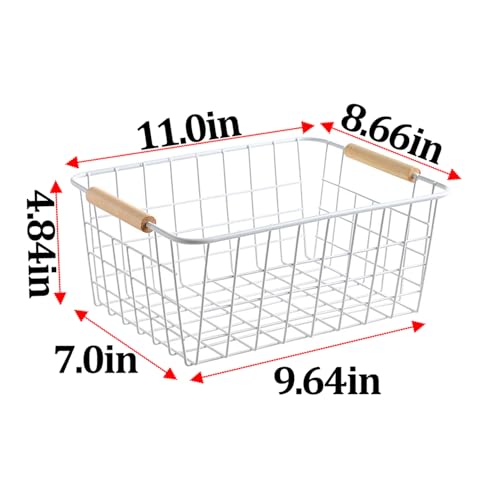 White wire baskets for organizing with Wooden Handles Storage Organizer Baskets, Household snack basket for Cabinets, Pantry, Closets, Bedrooms, pantry organizers and storage - Set of 2（White） - view 2