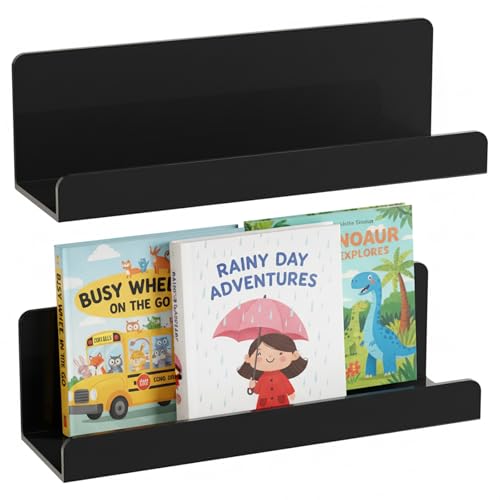 2 Pack Acrylic Magnetic Book Shelf for Whiteboard, 8 in, Black