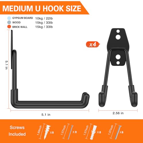 Garage Hooks Heavy Duty 4 Pack, Wall Mount Ladder Hooks - view 2