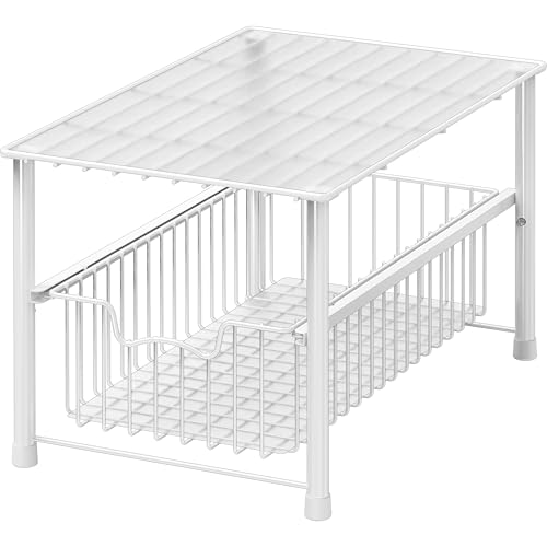 Wired Stackable Under Sink Cabinet Sliding Basket, White
