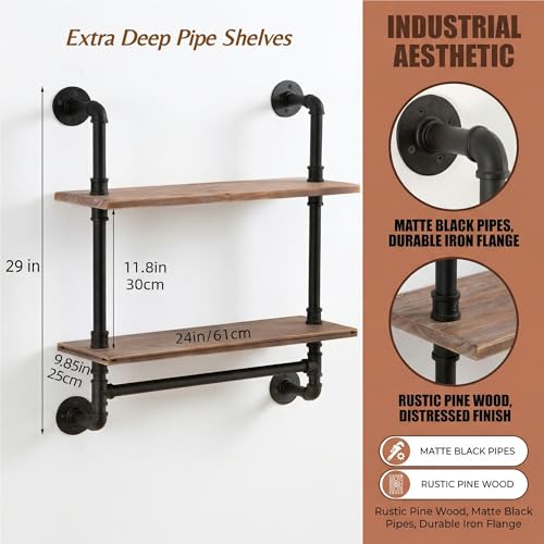 Industrial Pipe Shelving Bathroom Pipe Shelves with Towel Bar Over Toilet - view 2