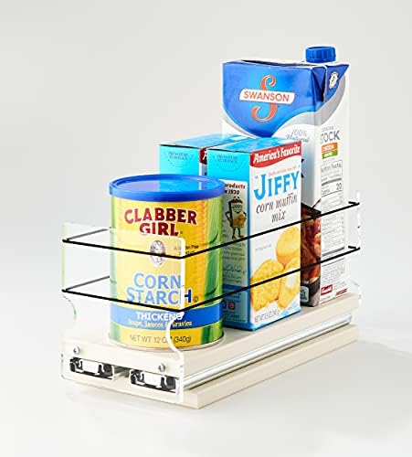 Sliding Spice Rack - Pull Out Spice Rack for Inside Cabinets, Sliding Shelves, Rack for Kitchen Cabinets - Made in USA - 1 Tier -10.6"D x 4.6" W x 5.0" H (Cream, Partially Assembled)