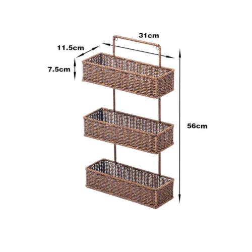 Three-Tier Wall-Mounted Storage Basket Compact PP Hanging Basket with Three Compartments Sturdy Woven-Texture Wall Organizer with Open Baskets, Dark Brown - view 6