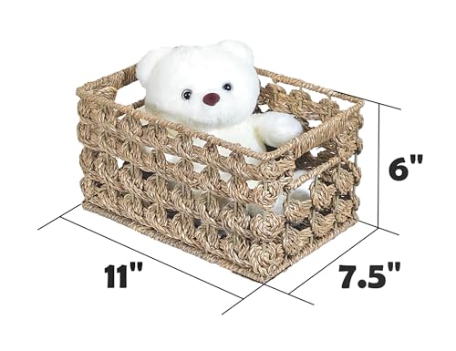 Wicker Storage Baskets, Seagrass Baskets for Counter Organizing, Handwoven Rectangular Baskets for Shelves, 11 x 7.5 x 6 Inch, 3-Pack, Natural Seagrass Color - view 4