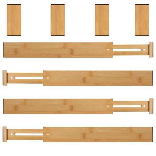 Expandable & Adjustable Drawer Organizer with 4 Dividers & 4 Inserts Storage Solution for Home Office Dresser Desk Kitchen Bedroom Closet Separator for Socks Cutlery Clothes and Accessories