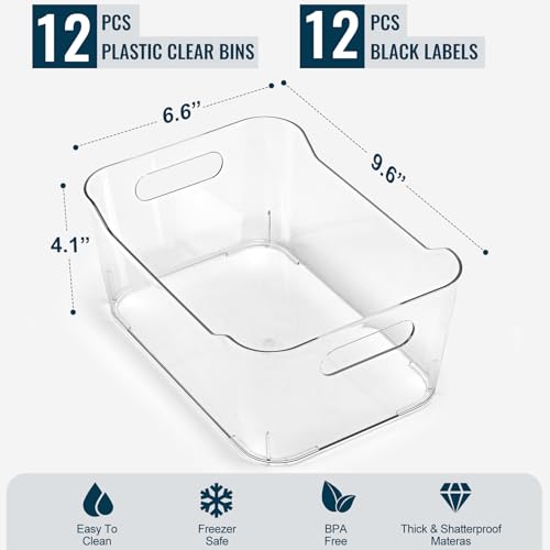 12 PACK Clear Plastic Storage Bins, Kitchen Cabinet Pantry Organizer Bins - view 2
