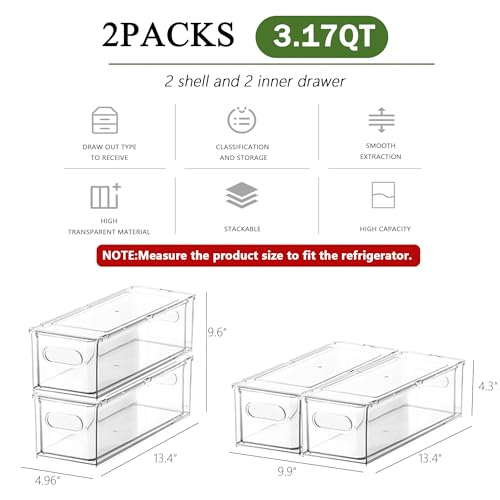 Refrigerator Organizers and Storage, 2 Pack BPA-Free Sturdy Stackable Clear Pull out Drawer Organizer Bins, Fridge Organizers and Storage for Fruit, Produce, Drink, Snack and Food Storage Containers - view 2