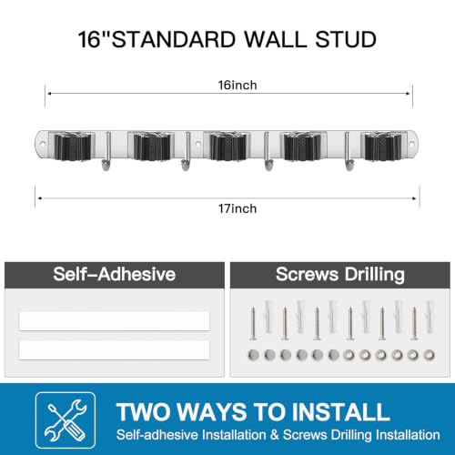 2 Pack Broom Holder Wall Mount Stainless Steel Mop Organizer - view 6