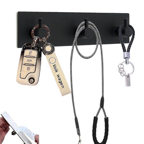 Black Key Holder for Wall 304 Stainless Key Hooks Adhesive Key Holder Wall Mount Key Hanger with 3 Heavy Duty Hooks Key Organizer for Kitchen, Bedroom, Bathroom (Black(3 Hooks))