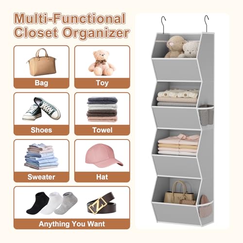 4 Shelf Hanging Closet Organizers and Storage for Kids 2 Packs, Grey - view 5