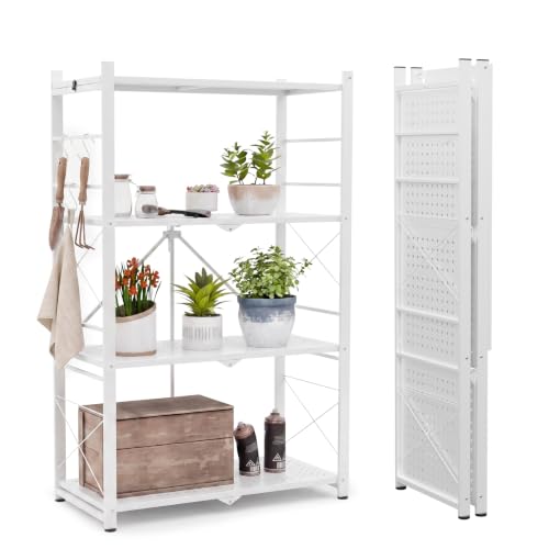 Foldable Greenhouse Shelving, 4-Tier Plant Stand, 1 Pack, White