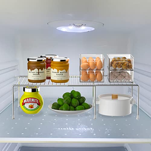 Kitchen Cabinet Expandable Shelf Organizers Set of 4, Adjustable Metal Wire Pantry Storage Shelves, Plate Dish Organizer Rack for Cabinets, Cupboard, Counter, Freezer, Countertop, Chrome - view 2