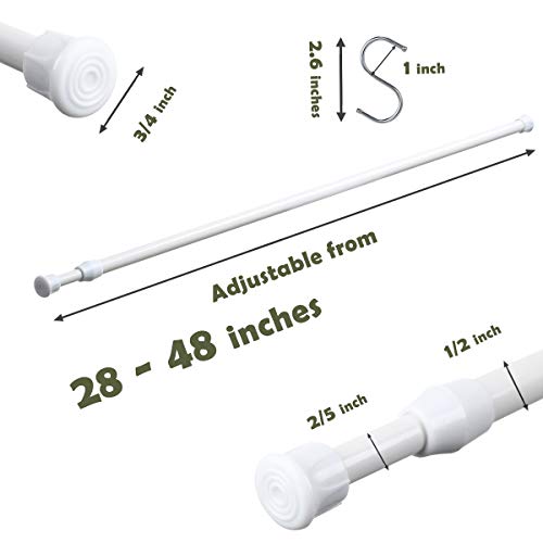 12 Pack Tension Rods for Windows 28 to 48 Inch Spring Tension Rod Adjustable Metal No Drill Curtain Rod for Windows, Shower, Door, Kitchen (White, 12 Pack) - view 4