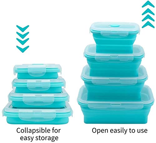 4PCS Silicone Collapsible Food Storage Containers with Lids Silicone Lunch Box BPA free for Kitchen Pantry Organization Microwave Freezer, Foldable Design for Outdoor Camping Picnic (Blue) - view 3
