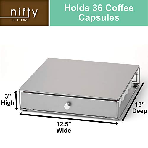 Nifty Coffee Pod Drawer - Silver Finish, Compatible with K-Cups, 36 Pod Pack Holder, Non-Rolling, Compact Under Coffee Pot Storage Sliding Drawer, Slim Home Kitchen Counter Organizer - view 3