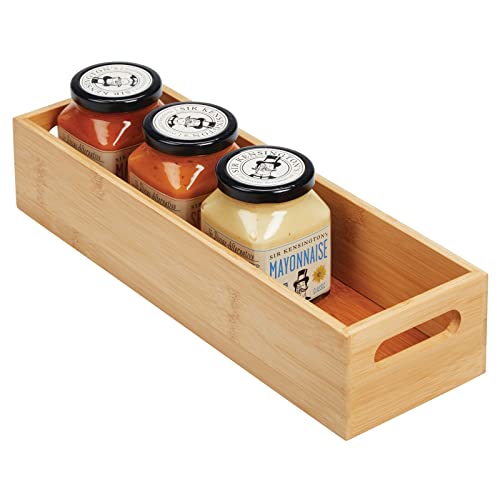 Slim Bamboo Kitchen Cabinet & Fridge Drawer Organizer Tray - Storage Bin for Cutlery, Serving Spoons, Cooking Utensils, Gadgets - 4.6" Wide - Natural Wood Finish