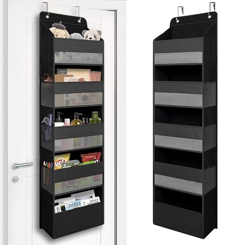 Over the Door Organizer for Bedroom Bathroom Pantry, 5 Shelf Black